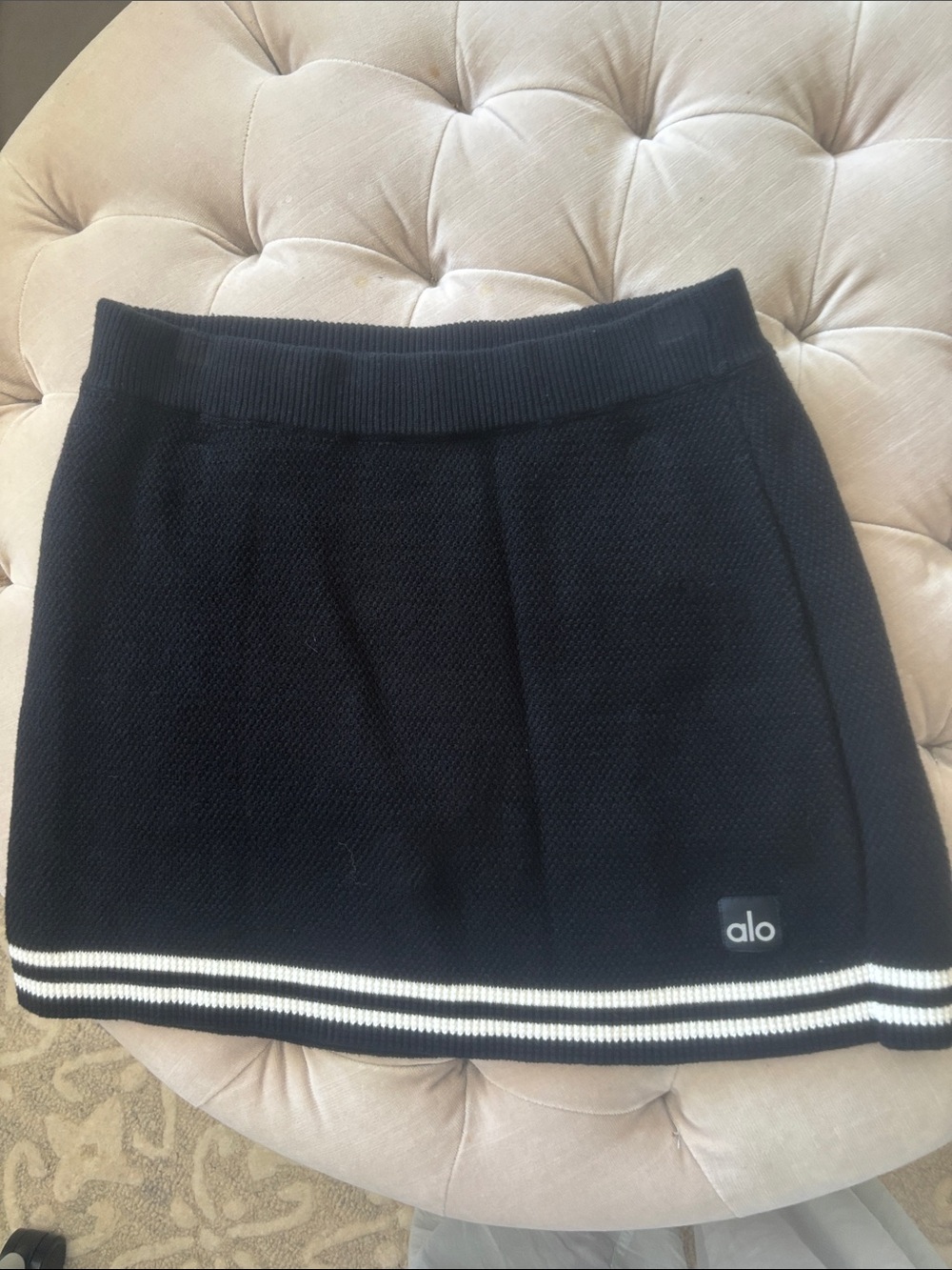 ALO Yoga Black Mini Skirt with White Striped Hem